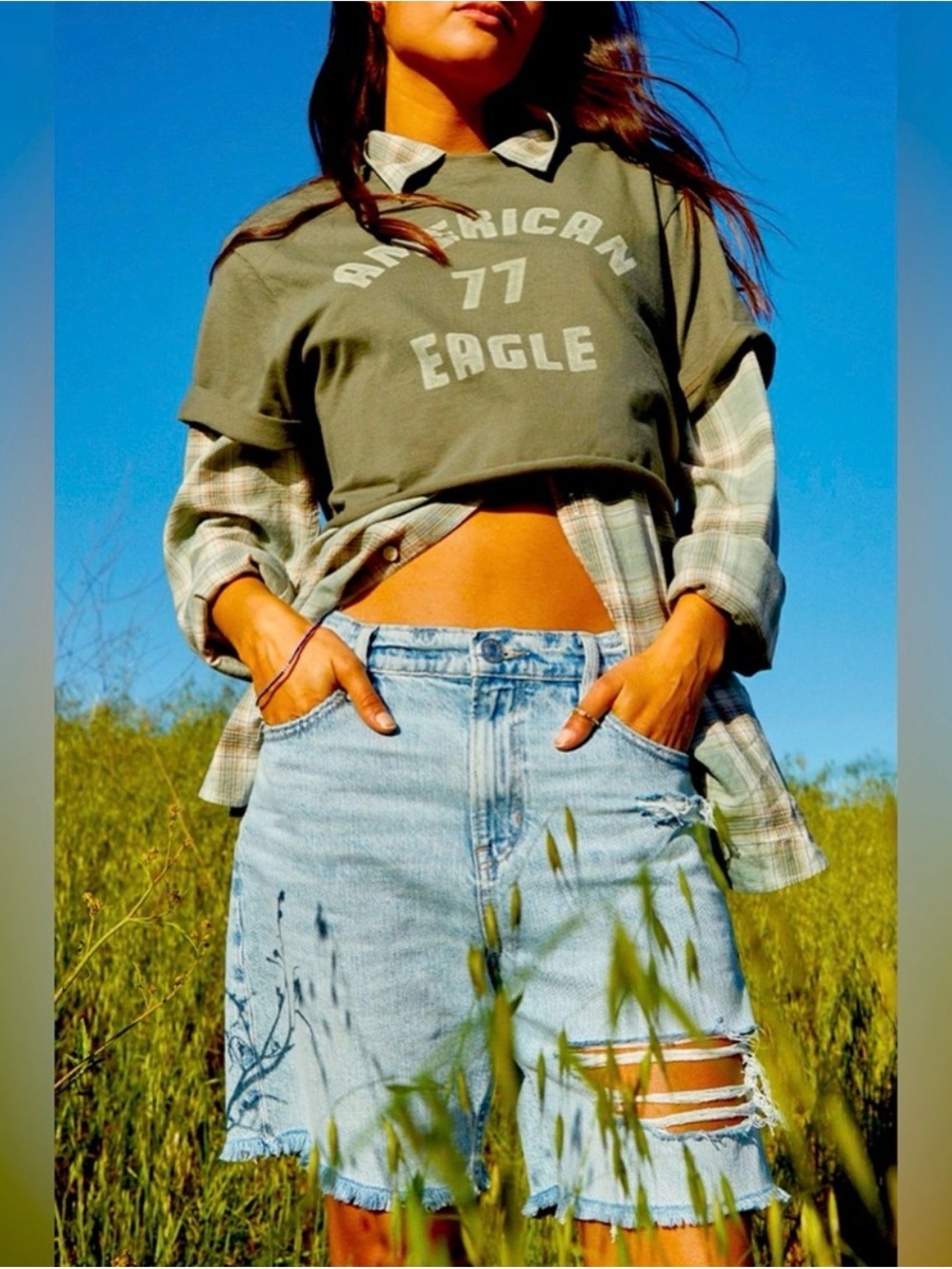 American Eagle Outfitters Light Blue Distressed Denim Jean Shorts